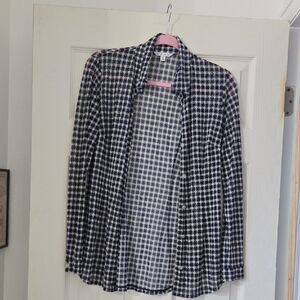 CAbi Navy and White Checkered Button Down Blouse